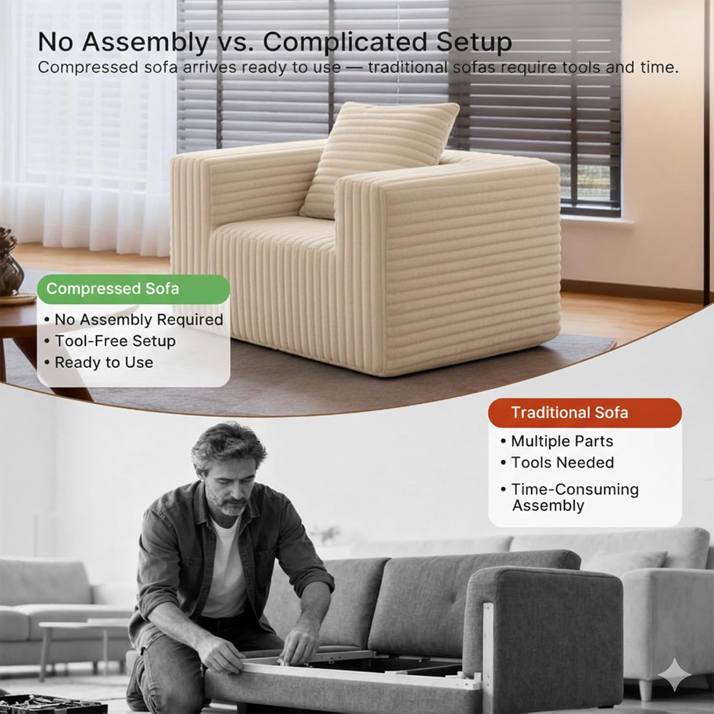 No assembly — arrives compressed, tool-free