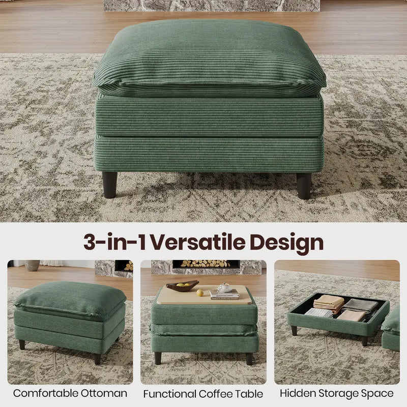 Ottoman converts to a coffee table with hidden storage