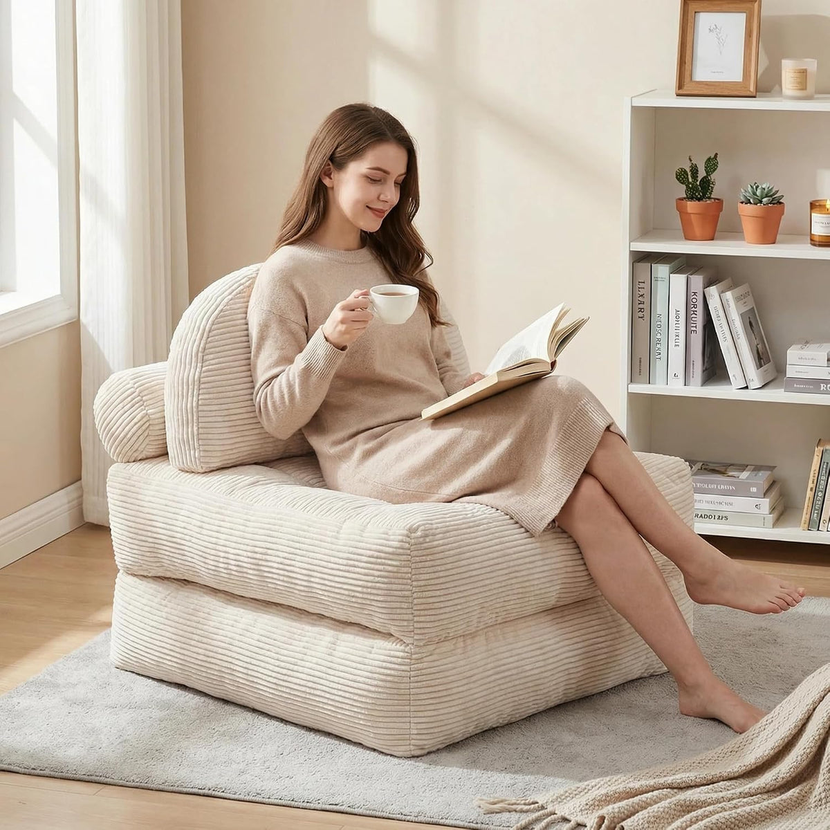 Reading on the sofa bed