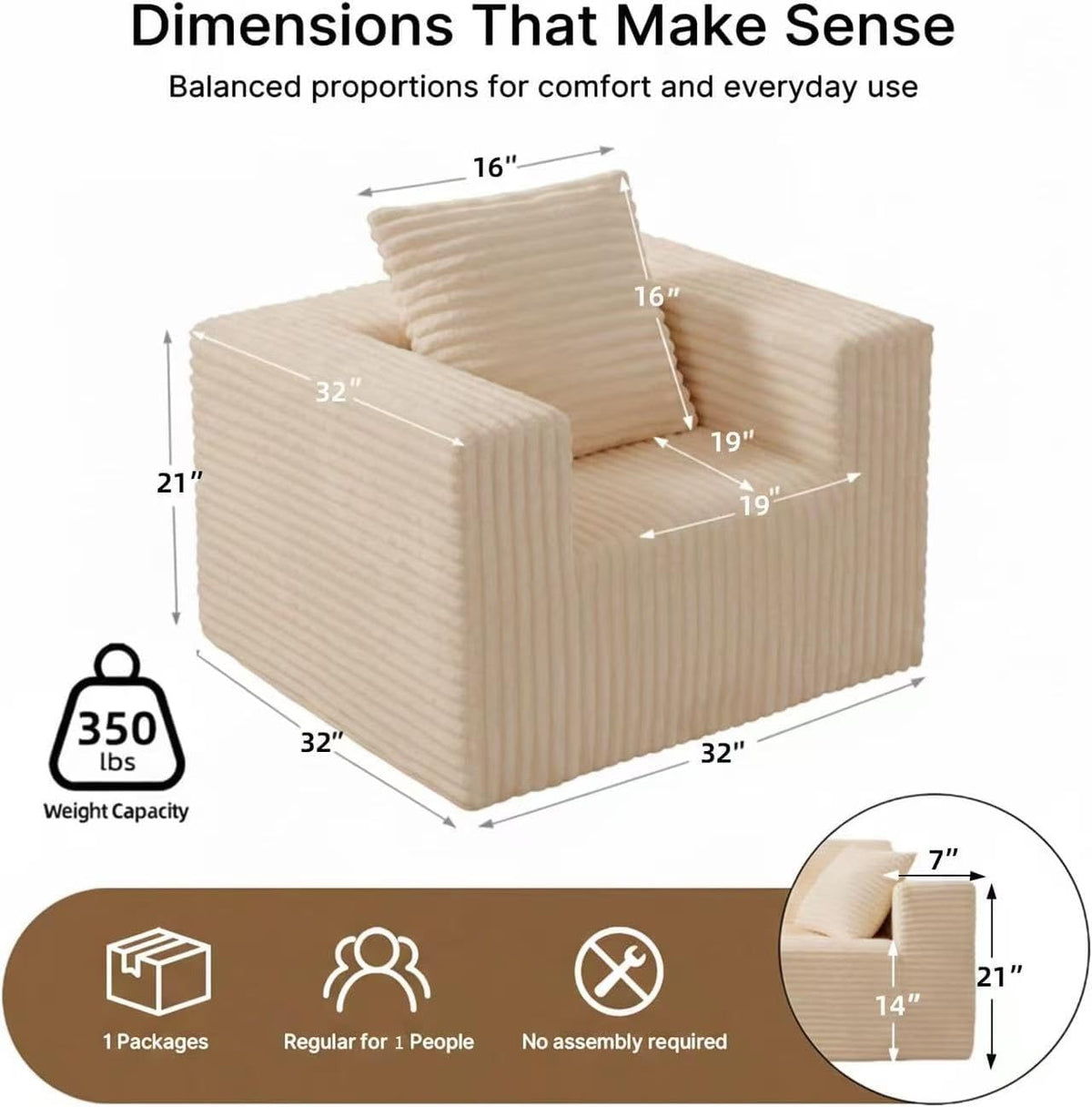 Dimensions — 32″ × 32″ × 21″, 350 lb capacity