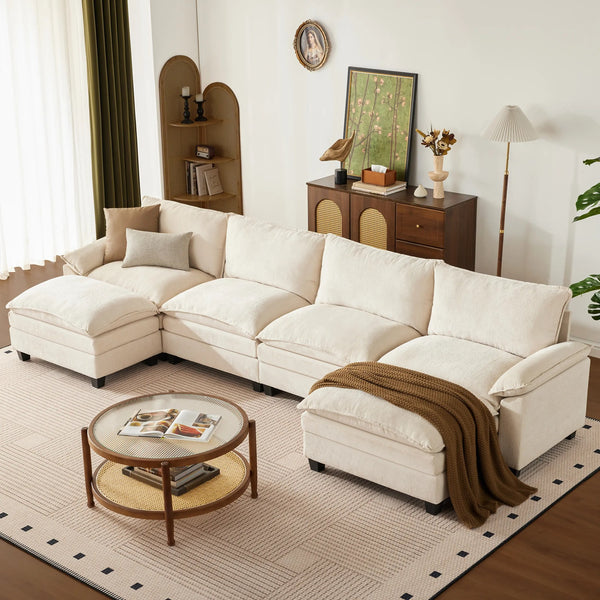 Modular Cloud Couch Sectional with 4-seats and 2 ottomans