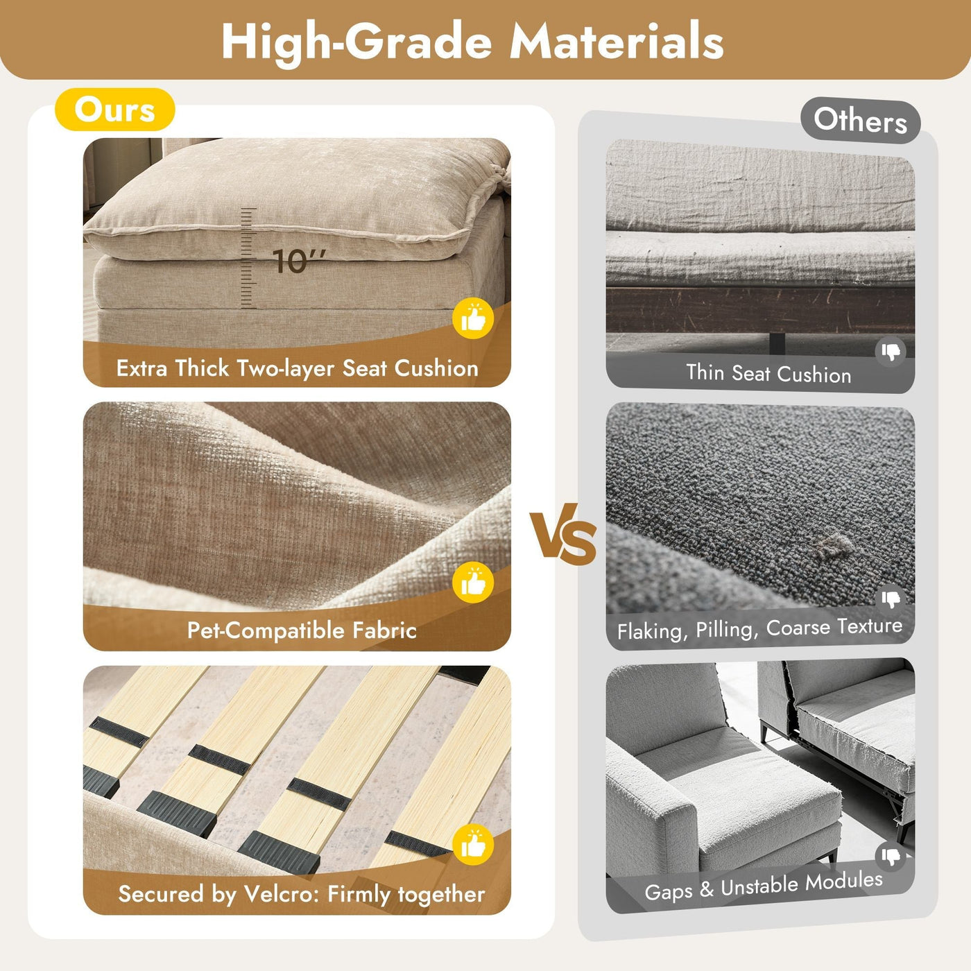 High-grade materials — thick two-layer seat cushion, pet-compatible fabric, velcro-secured modules