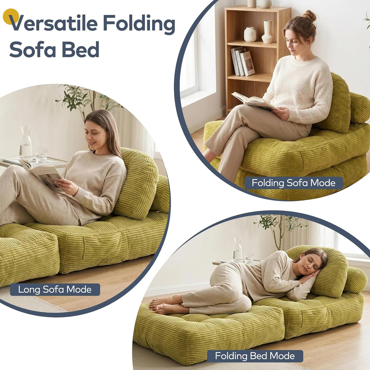 Versatile folding sofa bed — sofa, lounger and bed modes